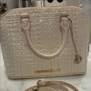 Brahmin Chic Cream Crocodile-Embossed Satchel( peach undertones)
